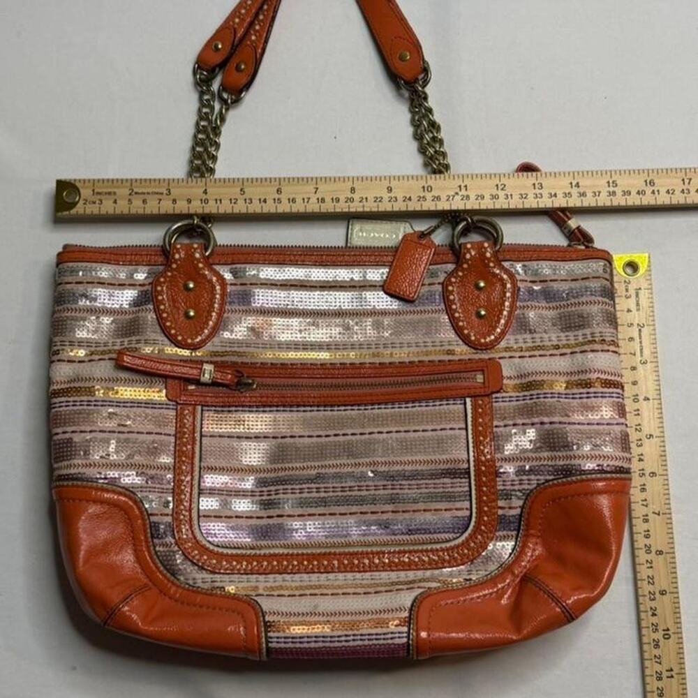 Coach Poppy Sequin Striped Tote Shoulder Bag From Early 2000s With Hand Tag - Picture 5 of 8
